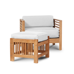 Summer Teak White Outdoor Club Chair with Sunbrella® Cushion - Ornate Home