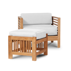 Summer Teak White Outdoor Ottoman with Sunbrella® Cushion - Ornate Home