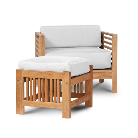 Summer Teak White Outdoor Ottoman with Sunbrella® Cushion - Ornate Home