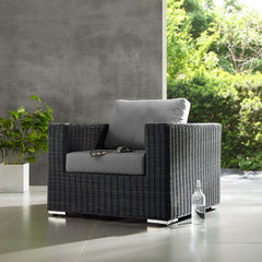 Summon Canvas Gray Outdoor Patio Fabric Sunbrella Armchair - Ornate Home
