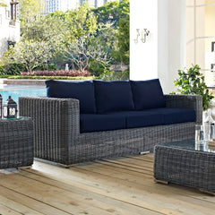Summon Canvas Navy Outdoor Patio Sunbrella Sofa - Ornate Home