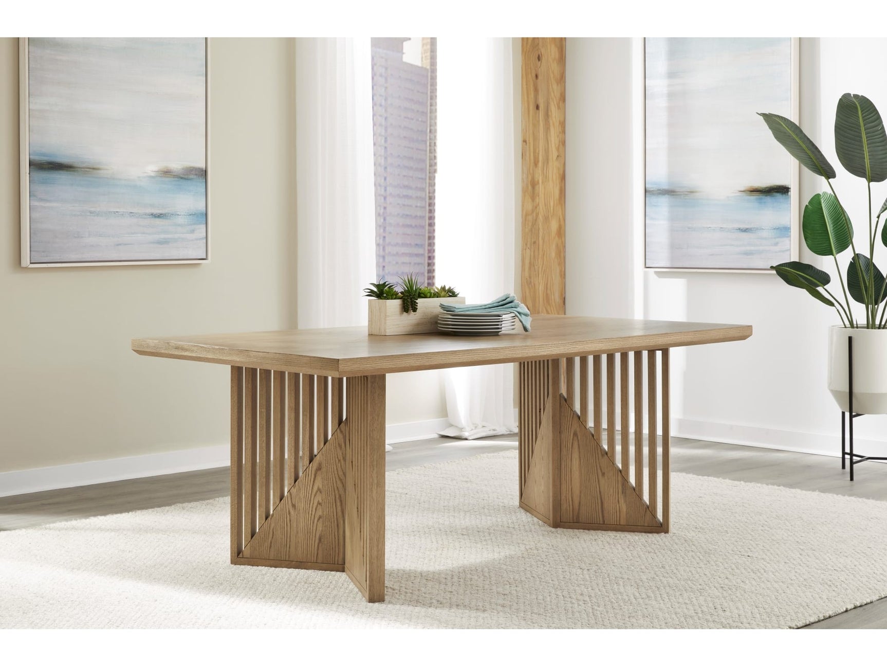 Sumner Natural Double Pedestal Oak Dining Table - Ornate Home