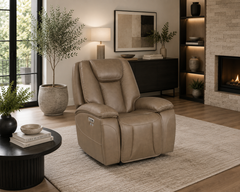 Sundance Chocolate Fabric & Leatherette Triple Power Reclining Chair - Ornate Home