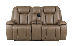 Sundance Chocolate Fabric & Leatherette Triple Power Reclining Loveseat with Console - Ornate Home
