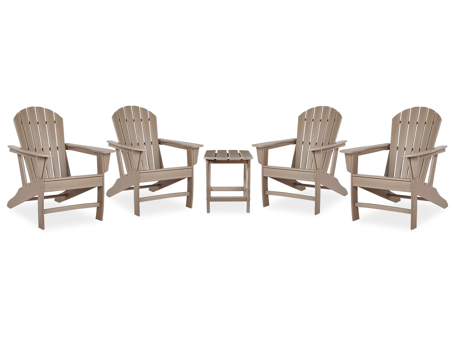 Sundown Treasure Driftwood 4 Adirondack Chairs & Outdoor End Table - Ornate Home