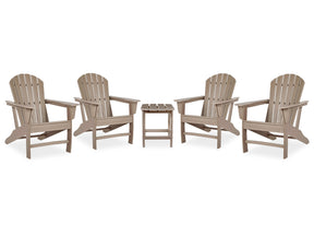 Sundown Treasure Driftwood 4 Adirondack Chairs & Outdoor End Table - Ornate Home