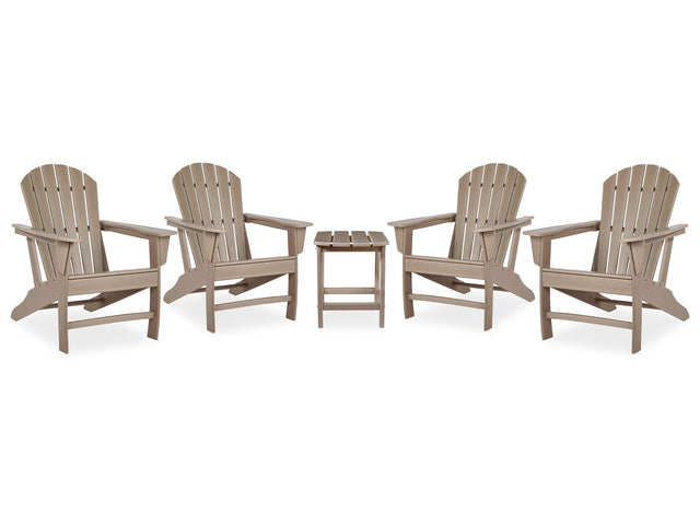 Sundown Treasure Driftwood 4 Adirondack Chairs & Outdoor End Table - Ornate Home