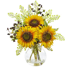 Sunflower Artificial Arrangement in Vase - Ornate Home