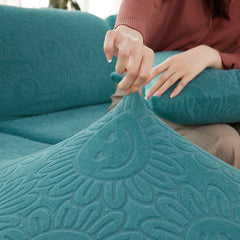Sunflower Jacquard Fleece Stretchable Cushion Cover, Non-Slip Furniture Covers for Pets, L Shaped Couch Cushion Covers - Ornate Home