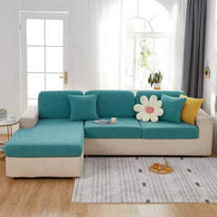 Sunflower Jacquard Fleece Stretchable Cushion Cover, Non-Slip Furniture Covers for Pets, L Shaped Couch Cushion Covers - Ornate Home