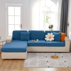 Sunflower Jacquard Fleece Stretchable Cushion Cover, Non-Slip Furniture Covers for Pets, L Shaped Couch Cushion Covers - Ornate Home