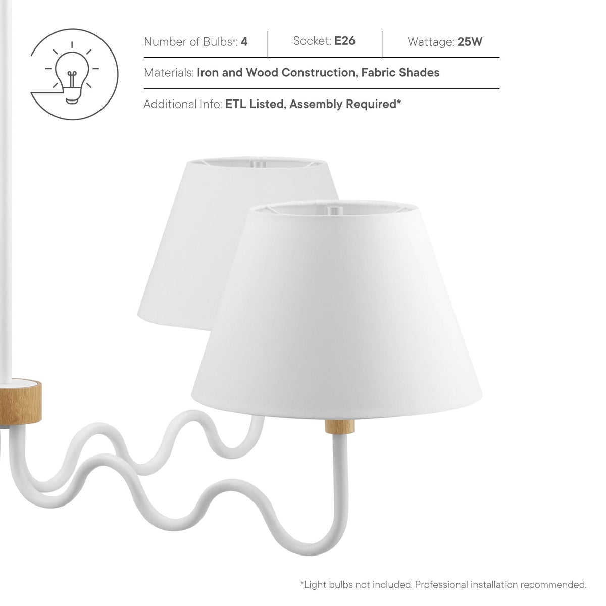 Sunlit Natural/White Squiggle 4-Arm Pendant Light - Ornate Home