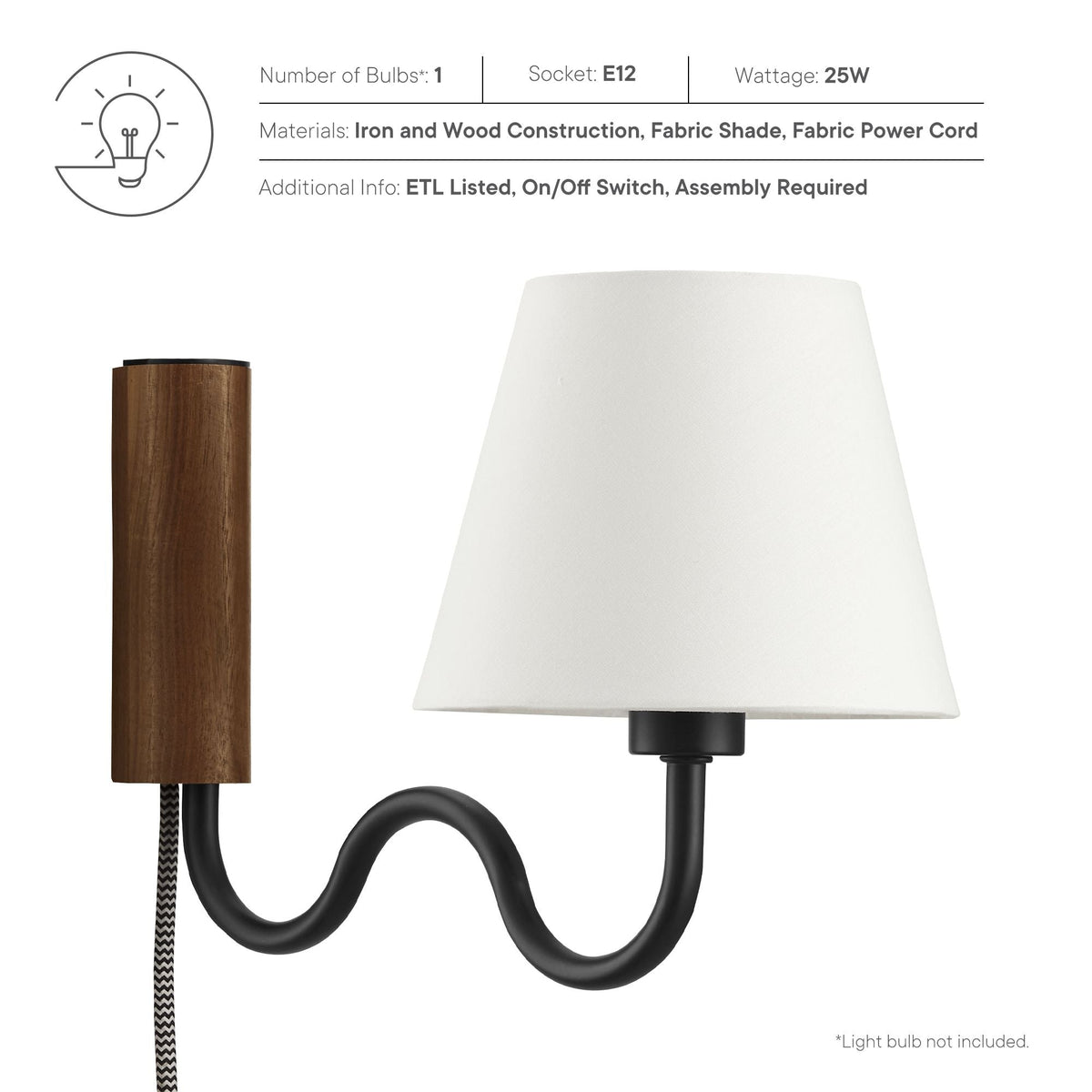 Sunlit Walnut/Black Squiggle Arm Wall Sconce - Ornate Home