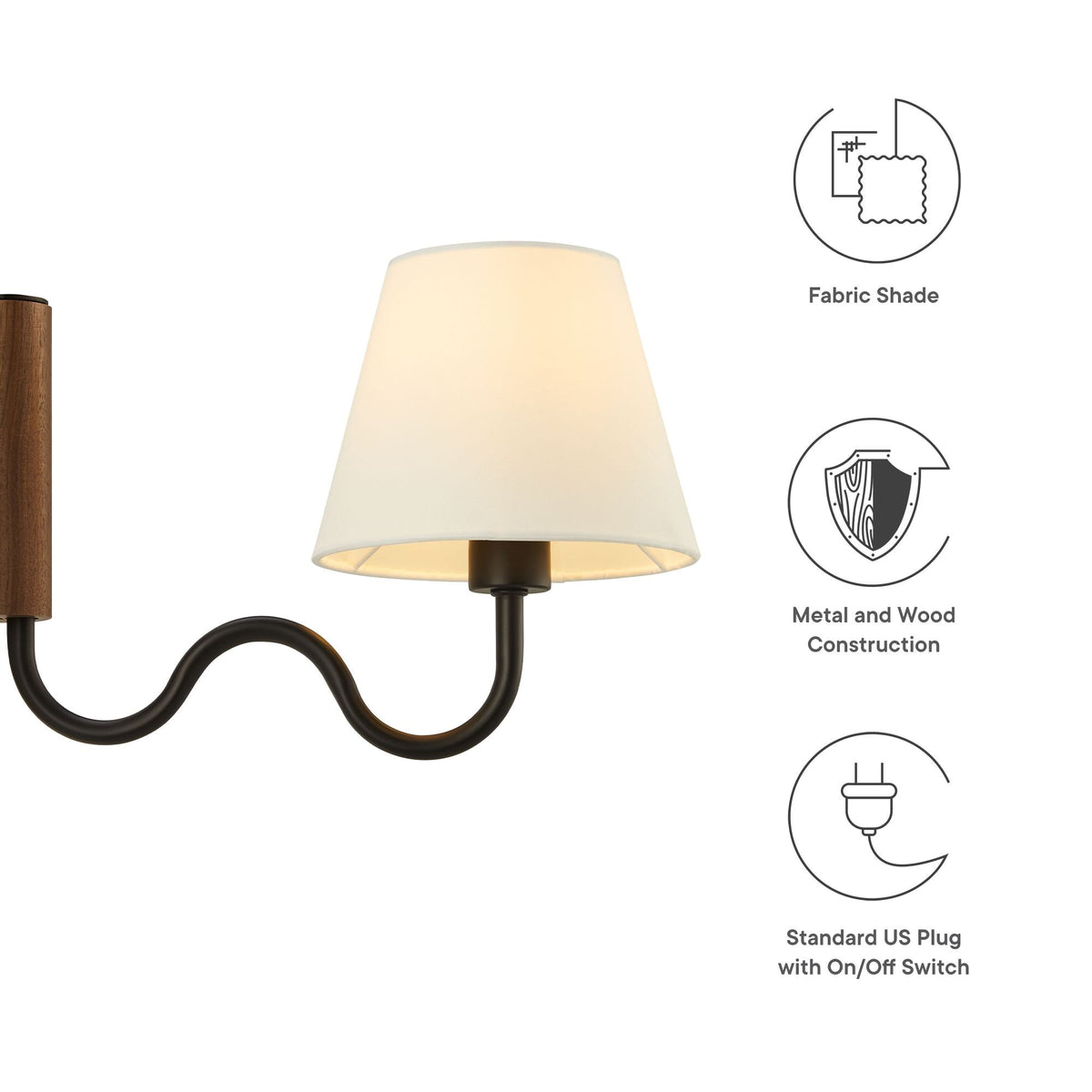 Sunlit Walnut/Black Squiggle Arm Wall Sconce - Ornate Home