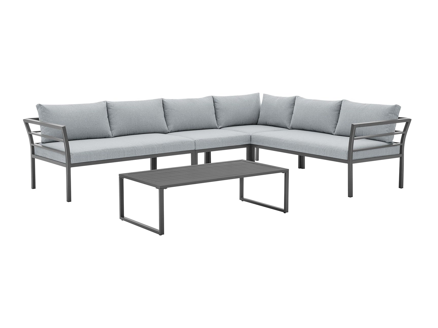 Sunnyside Corner Patio Conversation Set with Table in Grey on Grey - Ornate Home