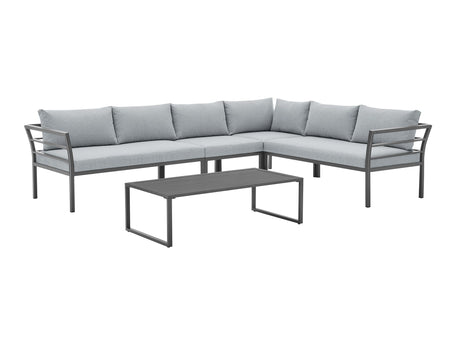 Sunnyside Corner Patio Conversation Set with Table in Grey on Grey - Ornate Home
