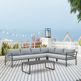 Sunnyside Corner Patio Conversation Set with Table in Grey on Grey - Ornate Home