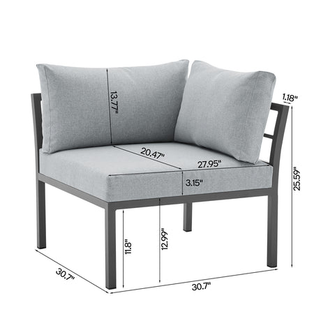 Sunnyside Corner Patio Conversation Set with Table in Grey on Grey - Ornate Home