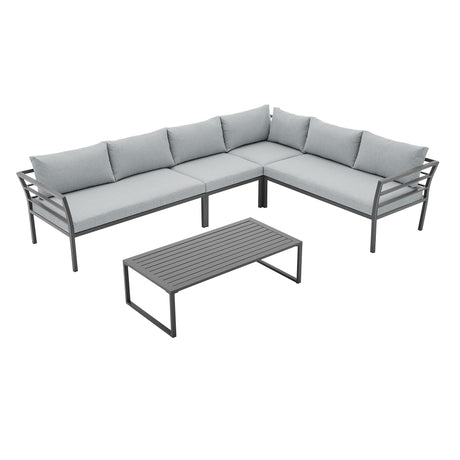 Sunnyside Corner Patio Conversation Set with Table in Grey on Grey - Ornate Home