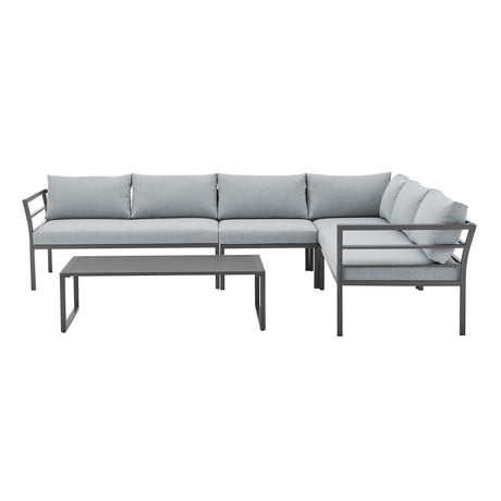 Sunnyside Corner Patio Conversation Set with Table in Grey on Grey - Ornate Home