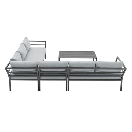 Sunnyside Corner Patio Conversation Set with Table in Grey on Grey - Ornate Home