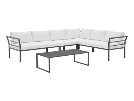 Sunnyside Corner Patio Conversation Set with Table in Grey on White - Ornate Home