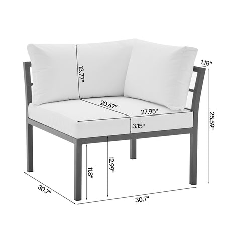 Sunnyside Corner Patio Conversation Set with Table in Grey on White - Ornate Home