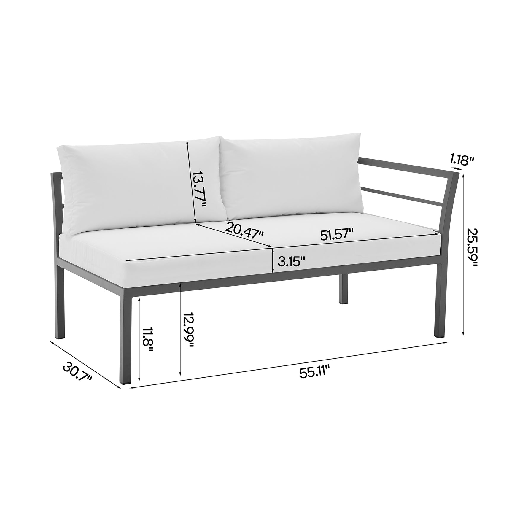 Sunnyside Corner Patio Conversation Set with Table in Grey on White - Ornate Home