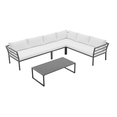 Sunnyside Corner Patio Conversation Set with Table in Grey on White - Ornate Home