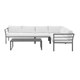 Sunnyside Corner Patio Conversation Set with Table in Grey on White - Ornate Home