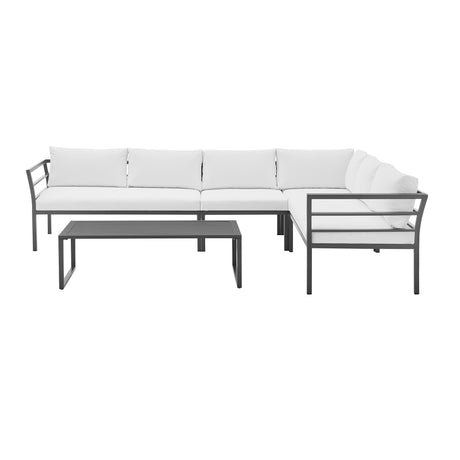 Sunnyside Corner Patio Conversation Set with Table in Grey on White - Ornate Home