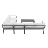 Sunnyside Corner Patio Conversation Set with Table in Grey on White - Ornate Home
