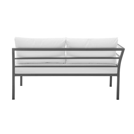 Sunnyside Corner Patio Conversation Set with Table in Grey on White - Ornate Home