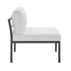 Sunnyside Corner Patio Conversation Set with Table in Grey on White - Ornate Home