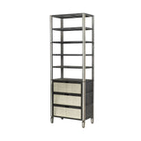 Sunnyvale Dark Brown Solid Wood and Mirrored Glass Four Shelf Shelving Unit - Ornate Home