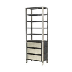 Sunnyvale Dark Brown Solid Wood and Mirrored Glass Four Shelf Shelving Unit