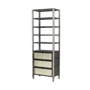 Sunnyvale Dark Brown Solid Wood and Mirrored Glass Four Shelf Shelving Unit - Ornate Home