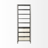 Sunnyvale Dark Brown Solid Wood and Mirrored Glass Four Shelf Shelving Unit - Ornate Home