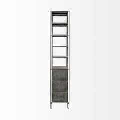 Sunnyvale Dark Brown Solid Wood and Mirrored Glass Four Shelf Shelving Unit