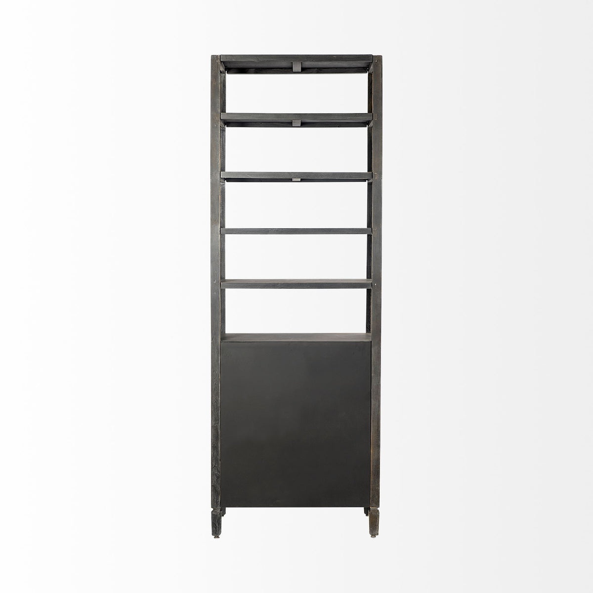 Sunnyvale Dark Brown Solid Wood and Mirrored Glass Four Shelf Shelving Unit - Ornate Home