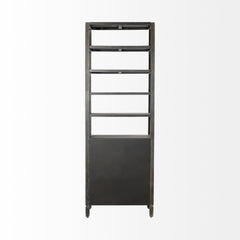 Sunnyvale Dark Brown Solid Wood and Mirrored Glass Four Shelf Shelving Unit