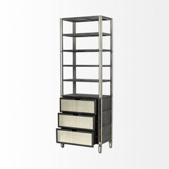 Sunnyvale Dark Brown Solid Wood and Mirrored Glass Four Shelf Shelving Unit