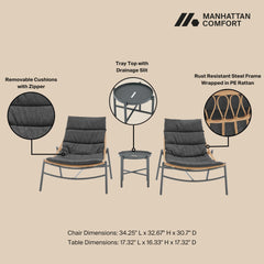 Sunset 3-Piece Patio Conversation Set in Grey - Ornate Home
