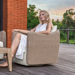 Sunset Gray/White Outdoor Swivel Lounge Chair - Ornate Home