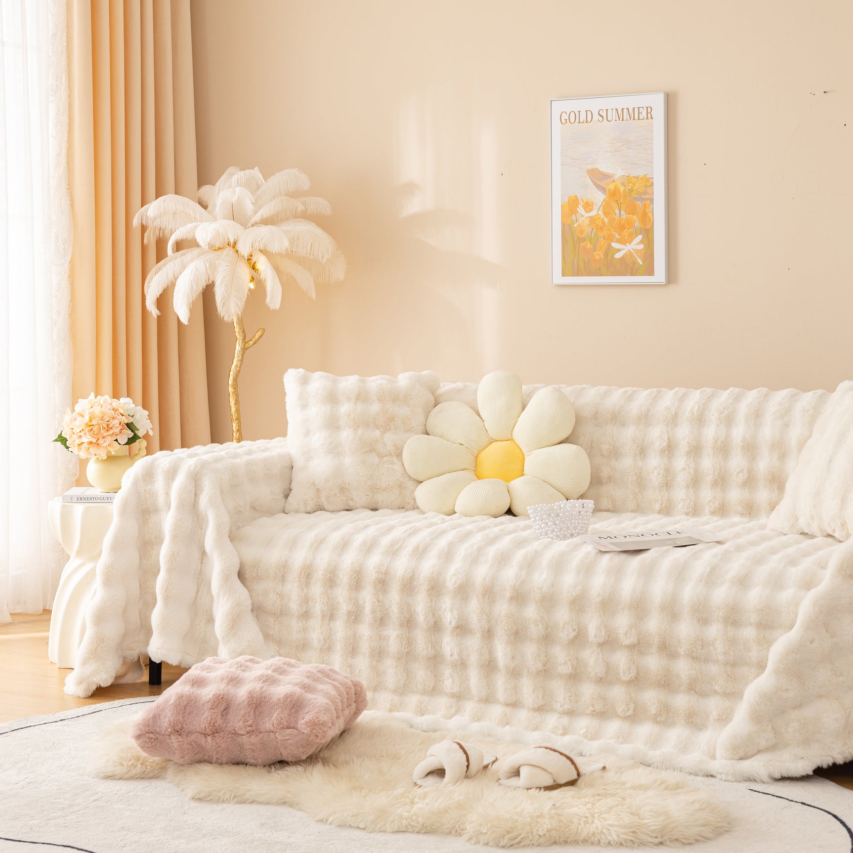 Super Soft Fluffy Faux Rabbit Fur Sofa Throw Blanket, Couch Cover Blanket for Couches Living Room Furniture Throw - Ornate Home
