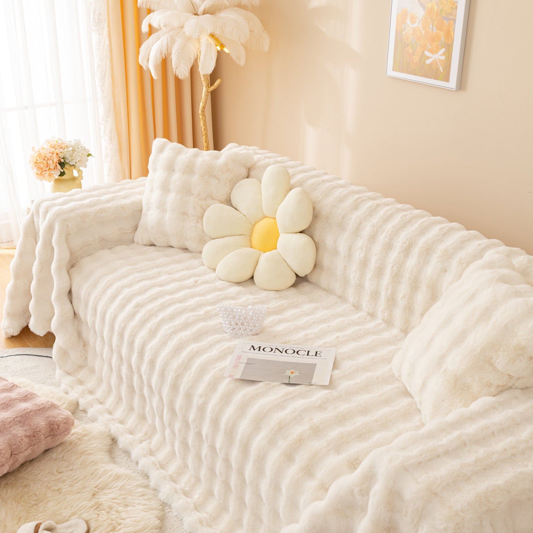 Super Soft Fluffy Faux Rabbit Fur Sofa Throw Blanket, Couch Cover Blanket for Couches Living Room Furniture Throw - Ornate Home