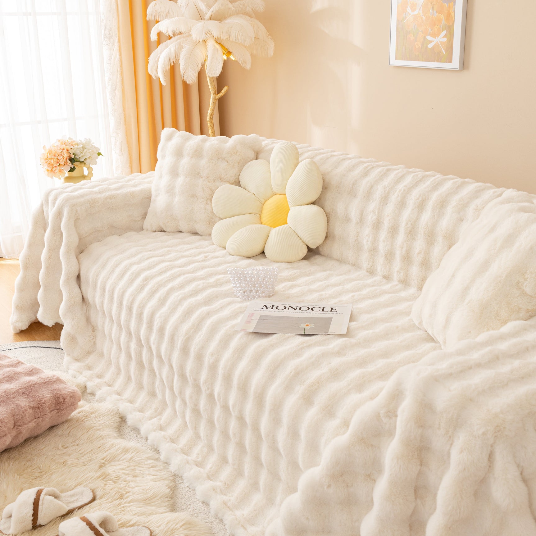 Super Soft Fluffy Faux Rabbit Fur Sofa Throw Blanket, Couch Cover Blanket for Couches Living Room Furniture Throw - Ornate Home