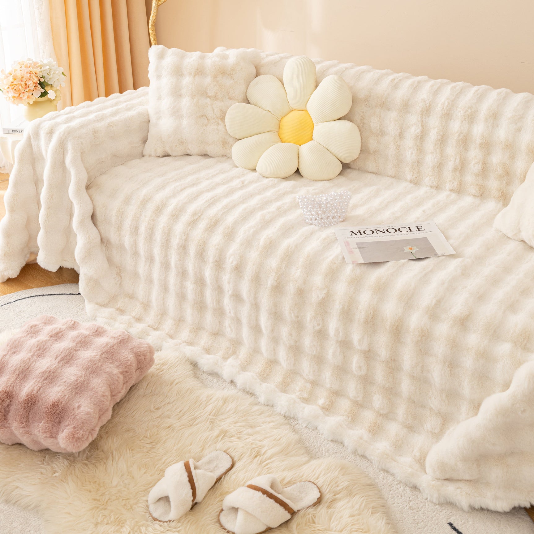 Super Soft Fluffy Faux Rabbit Fur Sofa Throw Blanket, Couch Cover Blanket for Couches Living Room Furniture Throw - Ornate Home