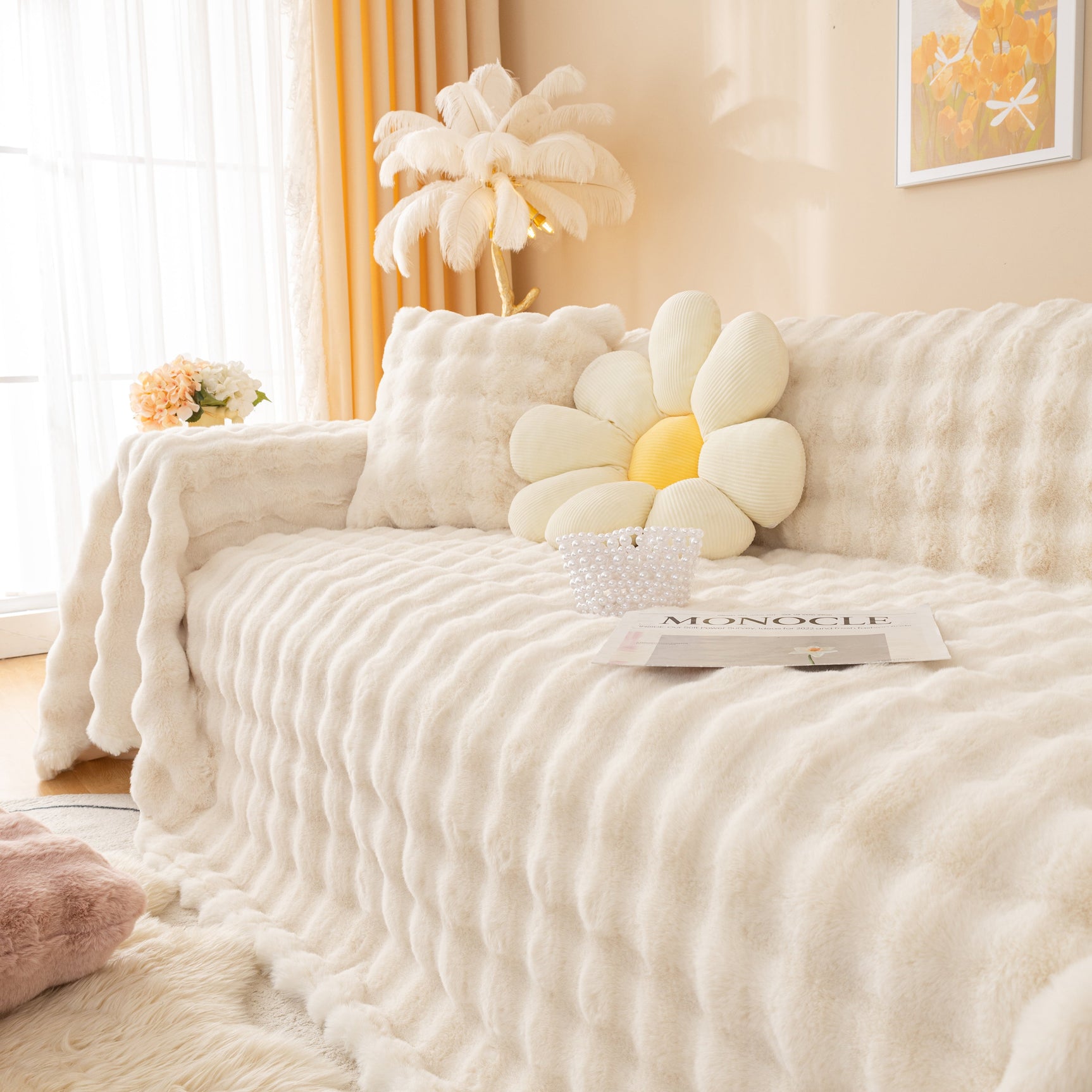 Super Soft Fluffy Faux Rabbit Fur Sofa Throw Blanket, Couch Cover Blanket for Couches Living Room Furniture Throw - Ornate Home