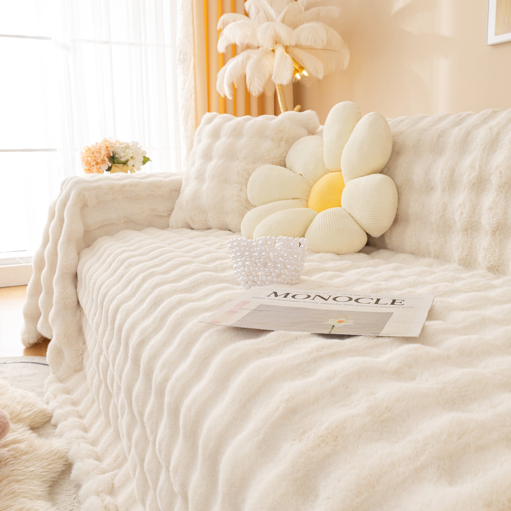 Super Soft Fluffy Faux Rabbit Fur Sofa Throw Blanket, Couch Cover Blanket for Couches Living Room Furniture Throw - Ornate Home